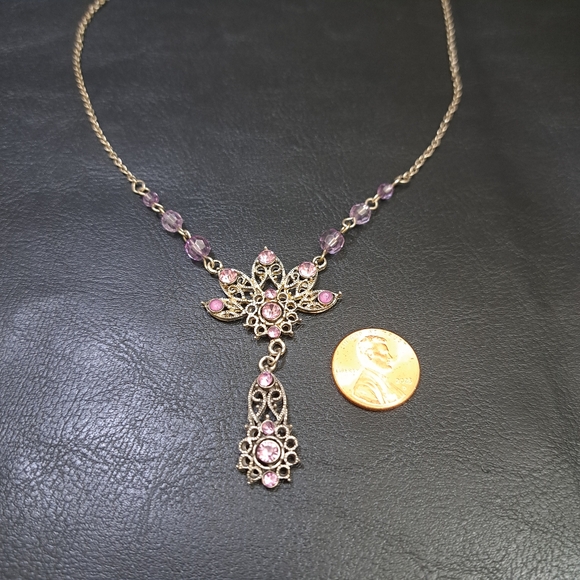 Women's Necklace Victorian Style Silver Tone Purple Beads Size 10 Inches‎ - Picture 9 of 12